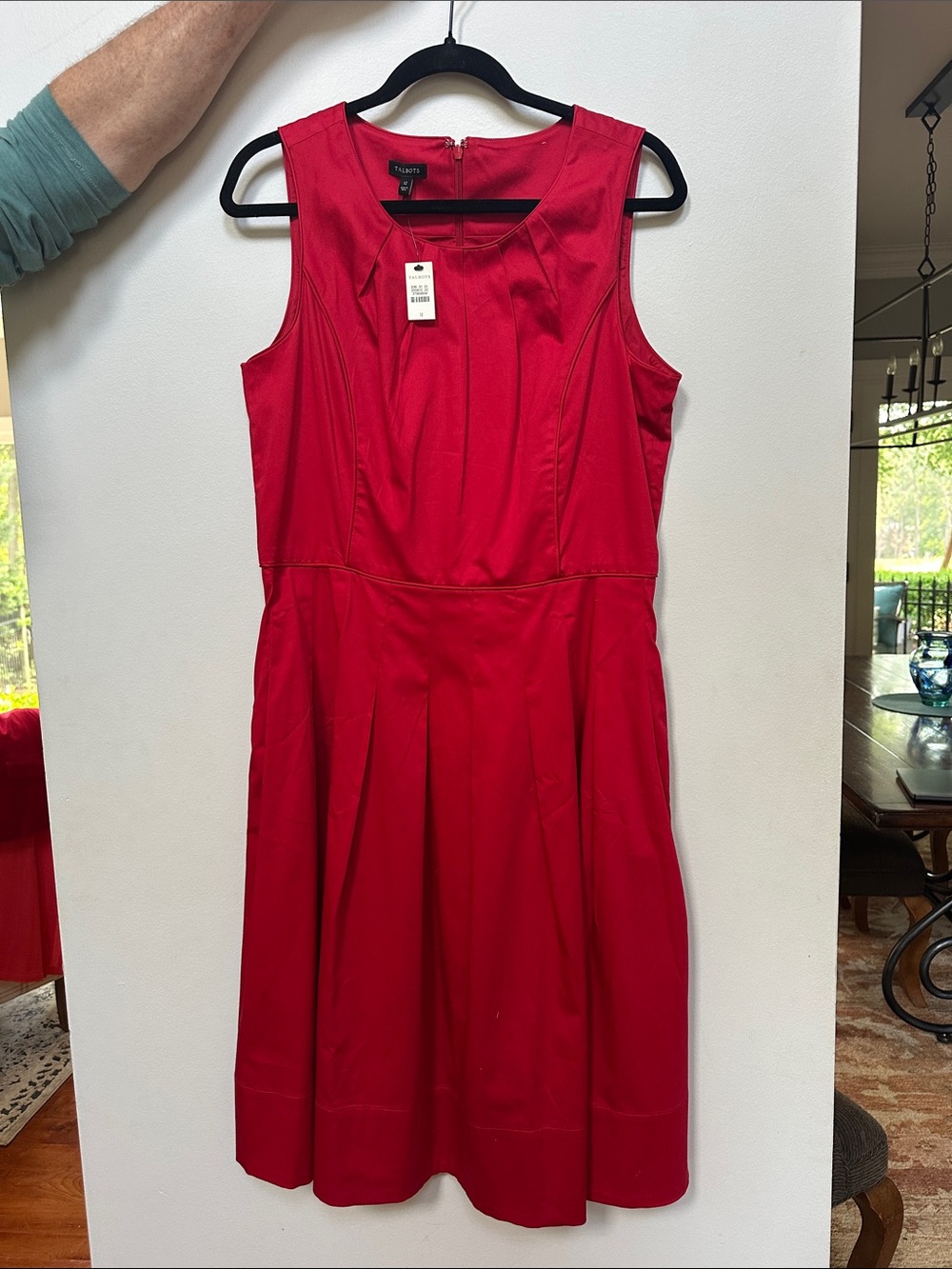 Talbots Red Sleeveless Pleated Midi Dress